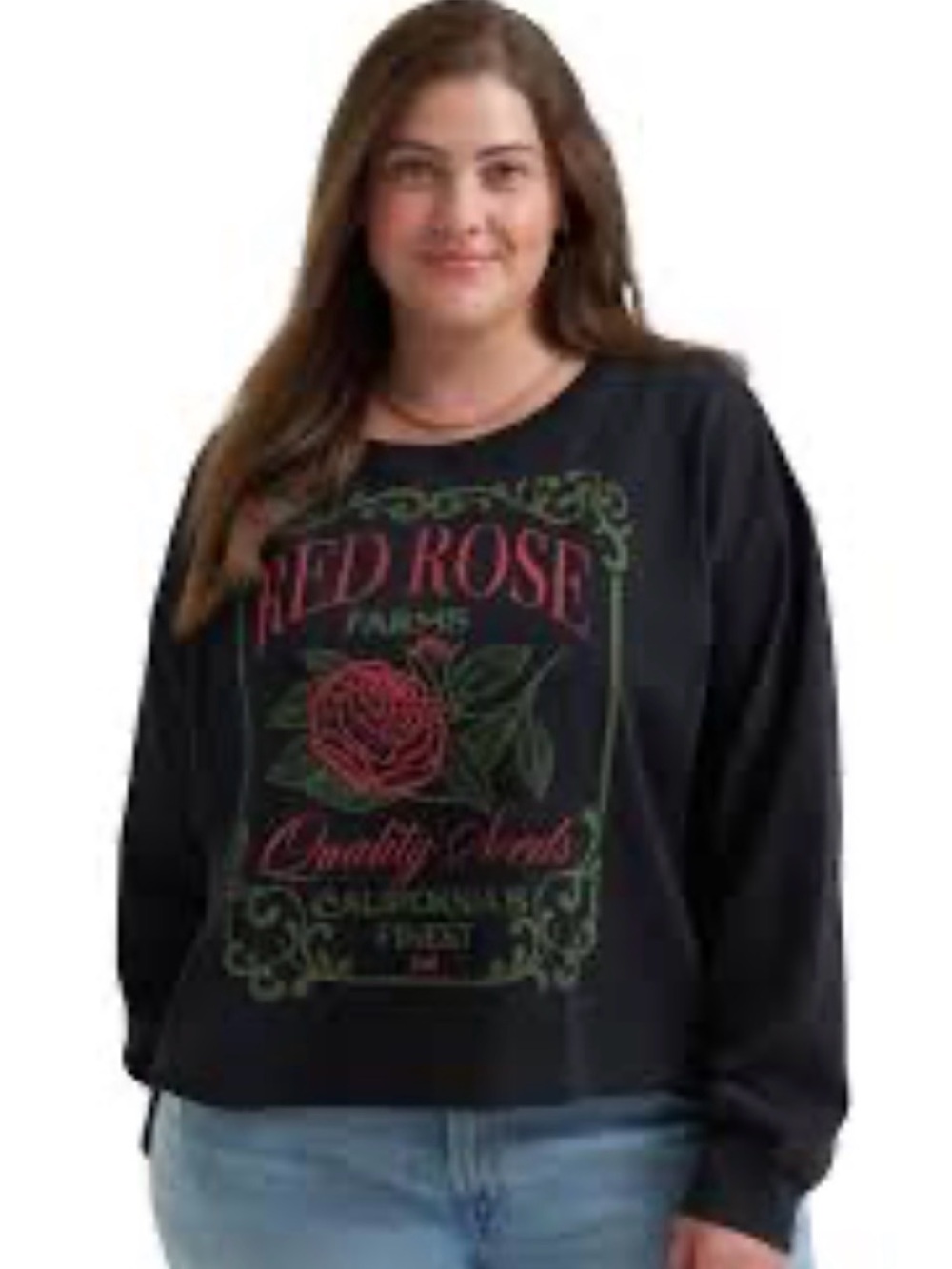 Lee Black Sweatshirt with Red Rose Graphic and Green Accents